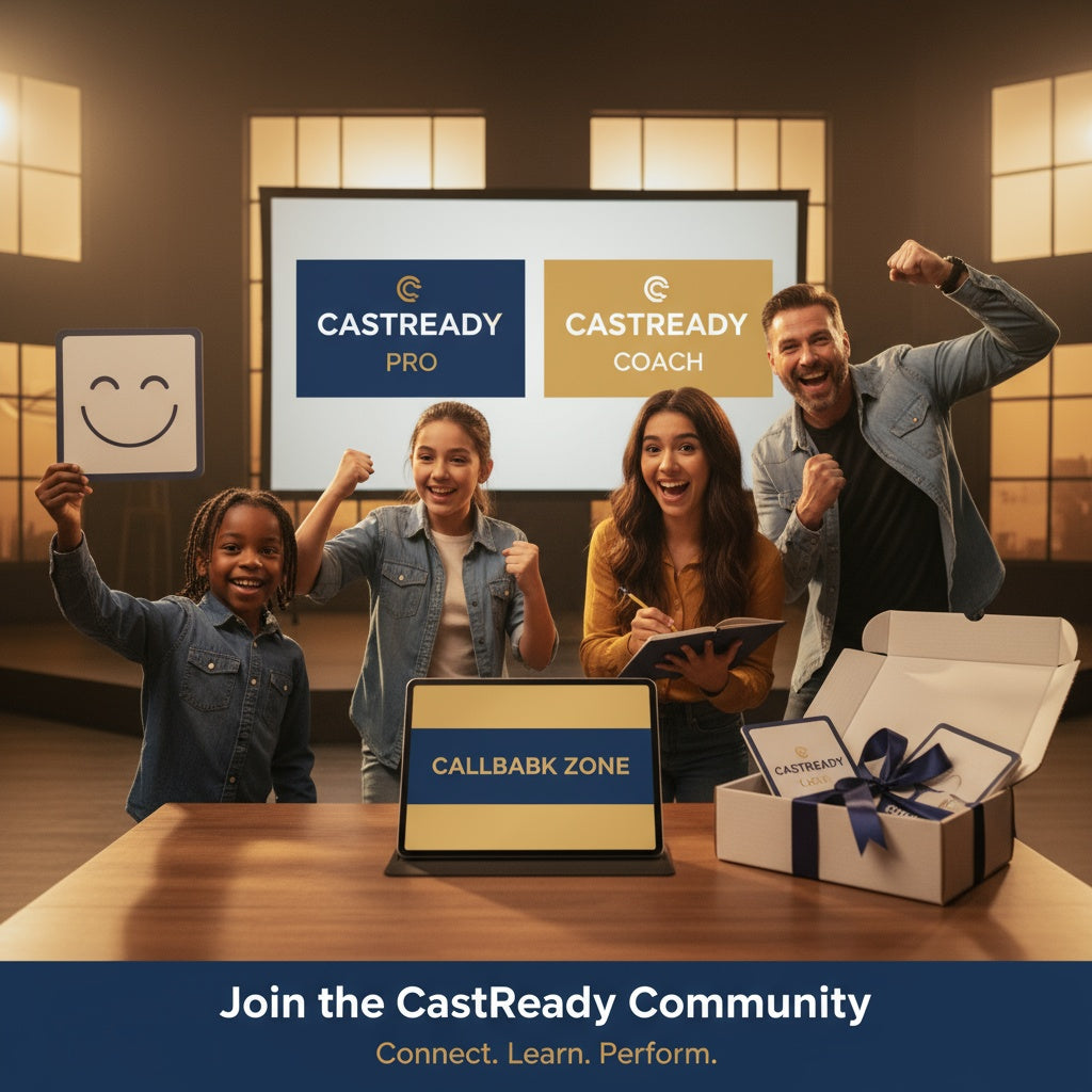 Diverse group of kids, teens, and adults celebrating together with CastReady kits and digital platform, inviting visitors to join the CastReady community